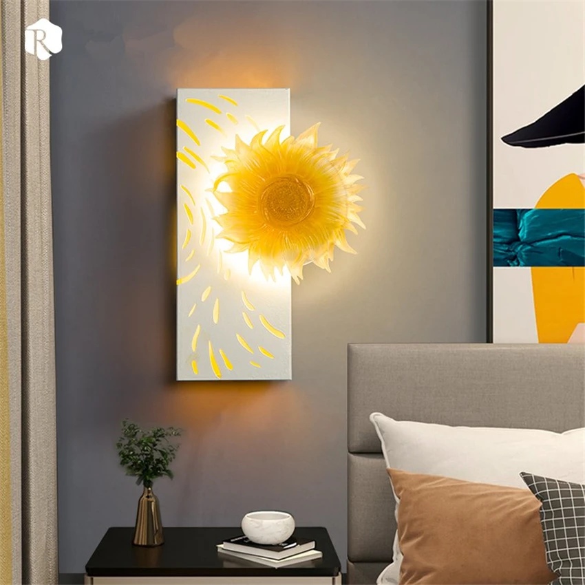 

Modern Art Sunflower Living Room Wall Lamp Nordic Bedroom Bedside Corridor Aisle Stairs LED Creative Luxury Wall Light Fixtures