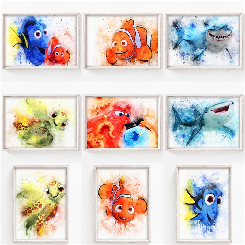 

Canvas Art Paintings Disney Finding Nemo Poster and Print Cuadros Watercolor Wall Art Picture for Nursery Room Home Decoration