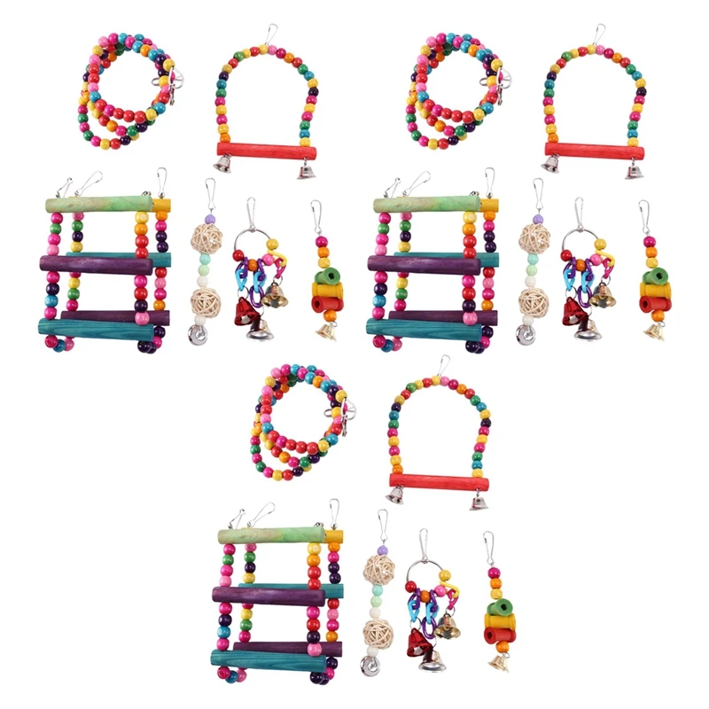

18 Pcs Bird Parrot Toys, Bird Swing Toy Colorful Chewing Hanging Hammock Swing Bell Pet Climbing Ladders Toys Bird Toys