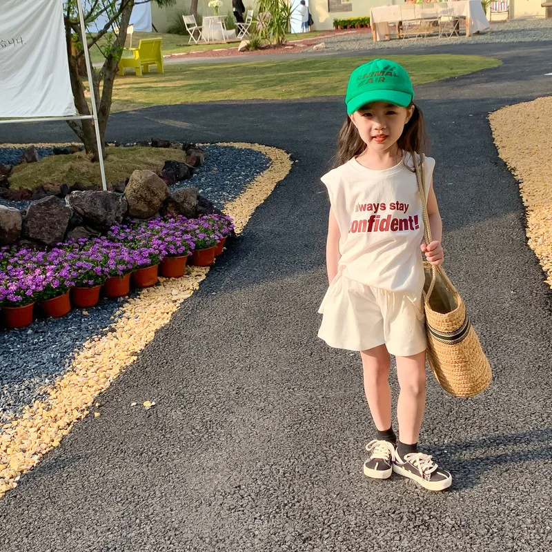 

2022 Summer New Children Casual Clothes Set Letter Print Baby Short Sleeve T Shirts + Shorts 2pcs Set Casual Girls Outfits