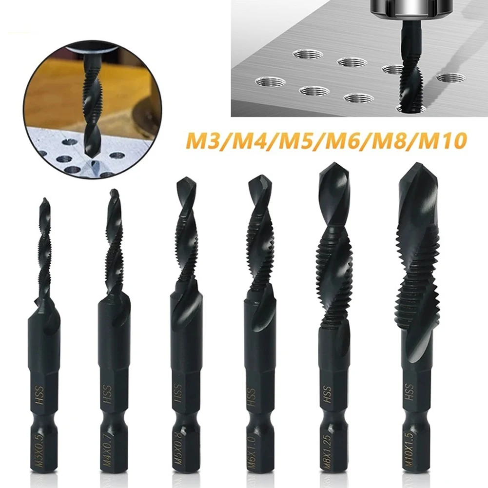 

6pcs M3-M10 Hex Shank Drilling Tool Nitriding Tap Drills With Threaded Cut Kit For Wood Plastic Aluminum Iron Hand Tool