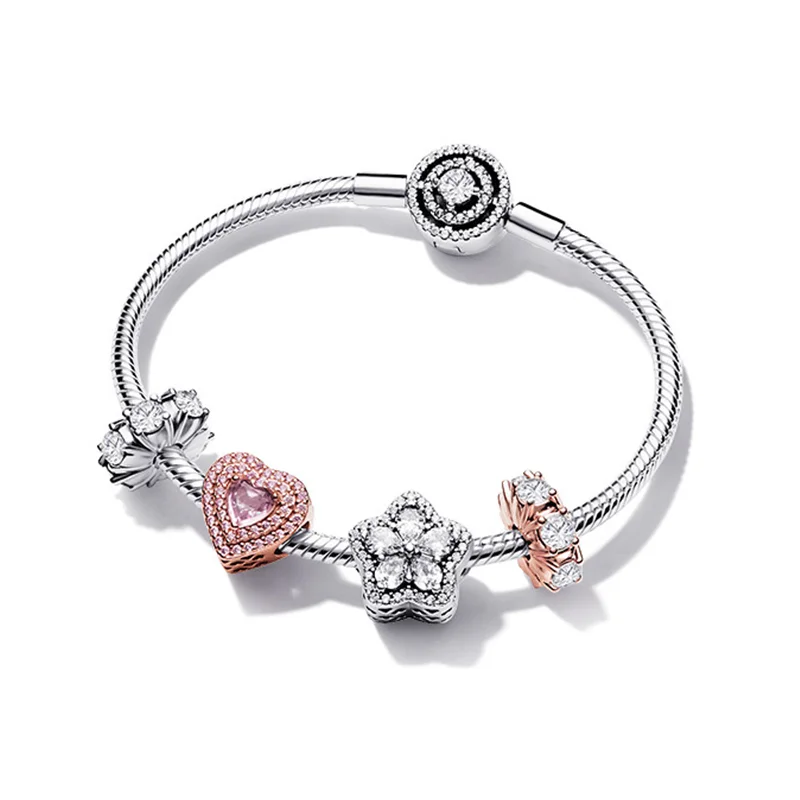

Charm S925 Silver Bracelet Rose Color Beaded True Love Eternal Set Christmas Couple Design For Girlfriend Love Gift