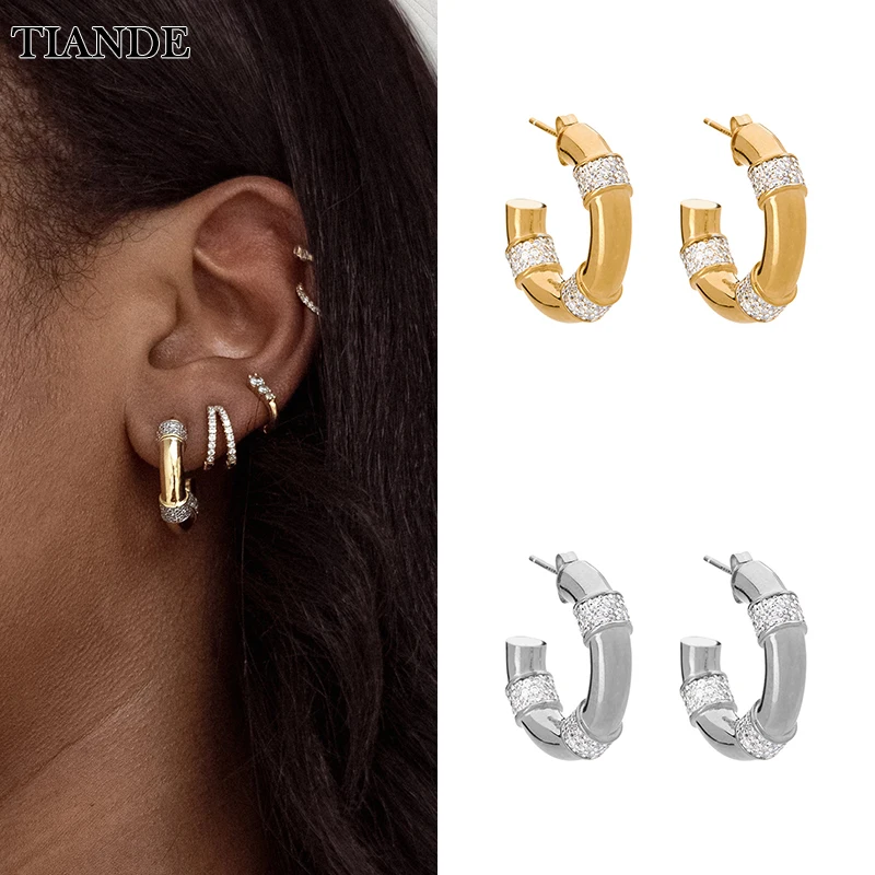 

TIANDE Gold Plated Hoop Earrings for Women Vintage CZ Zircon Piercing Round Women's Earrings Fashion Party Jewelry Wholesale