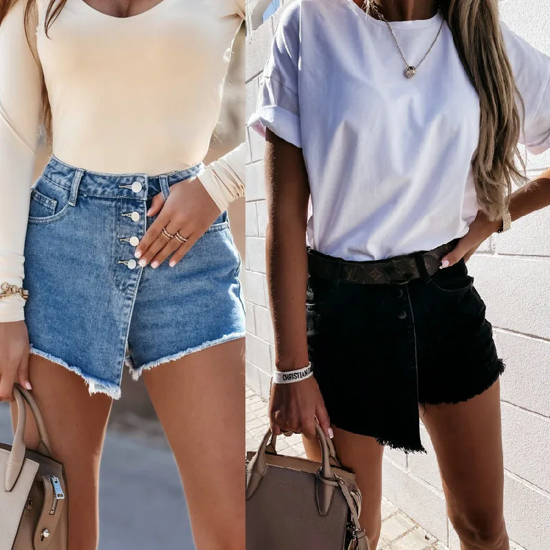 

2022 Summer Women's Straight Breasted Denim Shorts High Waist Button Fly black mini Skirts Feminino booty shorts