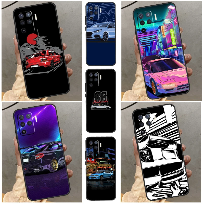 Tokyo JDM Drift Sports Car Case For OPPO A53 A5 A9 A53s A54s A57s A15 A16 A17 A52 A72 A57 A77 A96 A54 A74 A94 Cover