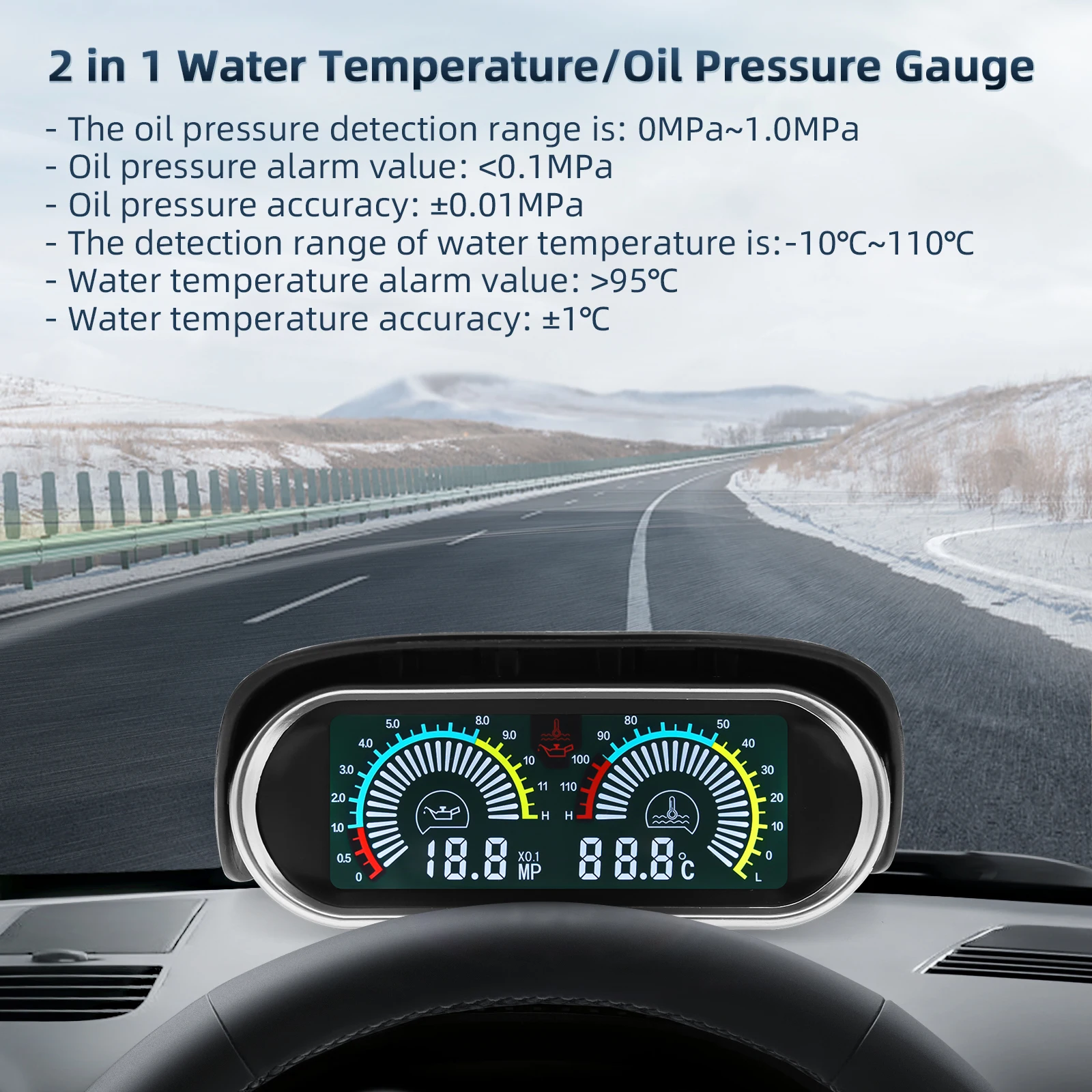 Манометр с ЖК-дисплеем 2 в 1 датчик температуры воды и масла 10 мм датчиком 26 ~ 40
