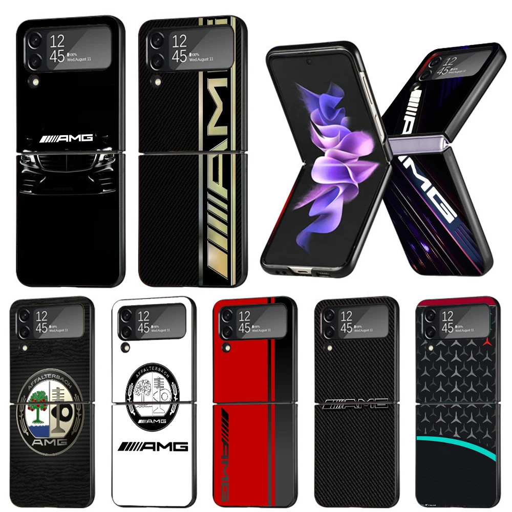 

Спортивный автомобиль Benz-Mercedes-AMGs жесткий черный чехол для Samsung Galaxy Z Flip 4 3 5G чехол для телефона Flip4 Flip3 роскошный противоударный с рисунком