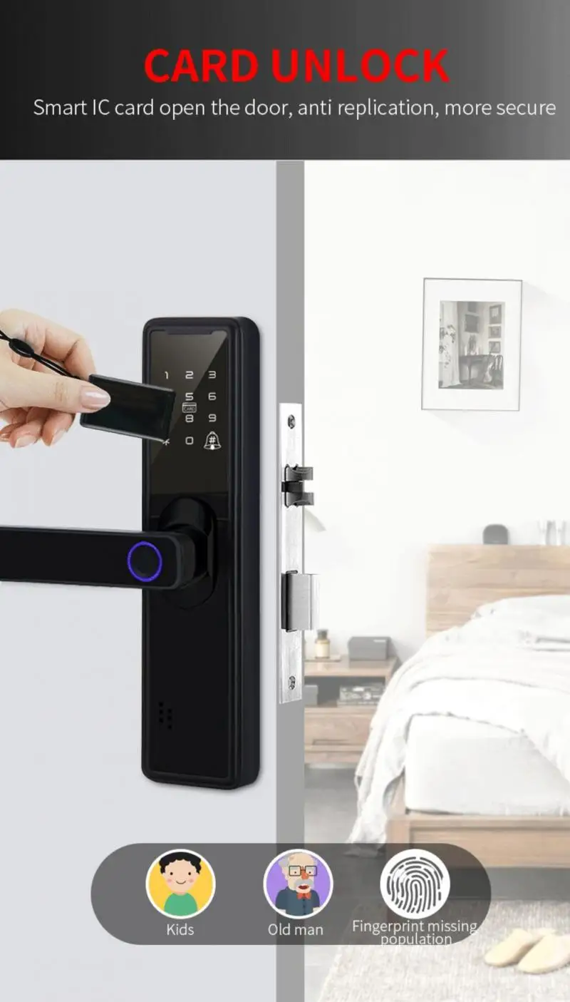 

Usb Emergency Charging Smart Door Lock Tuya Mobile Phone App Unlocking Electronic Fingerprint Lock 5 Unlocking Methods