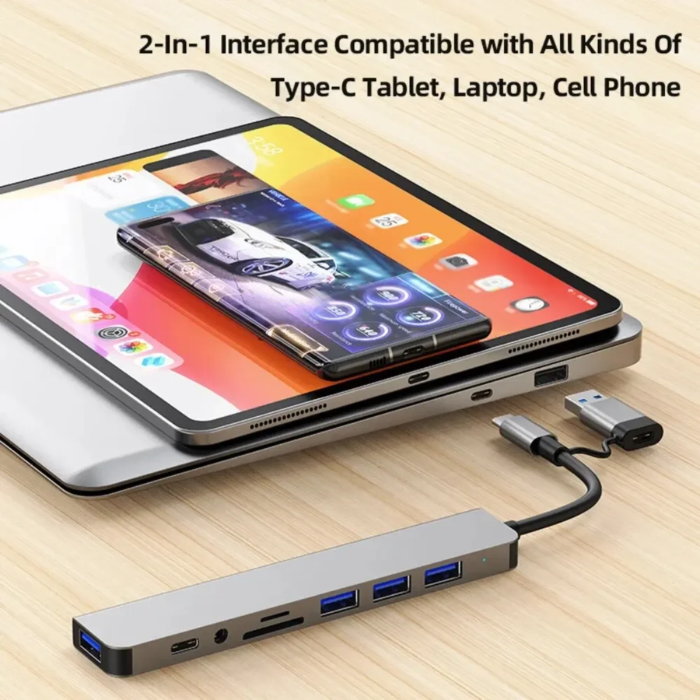 USB-концентратор 8 в 2 с устройством чтения карт-сплиттера порт USB C 3.0/2 0 устройство