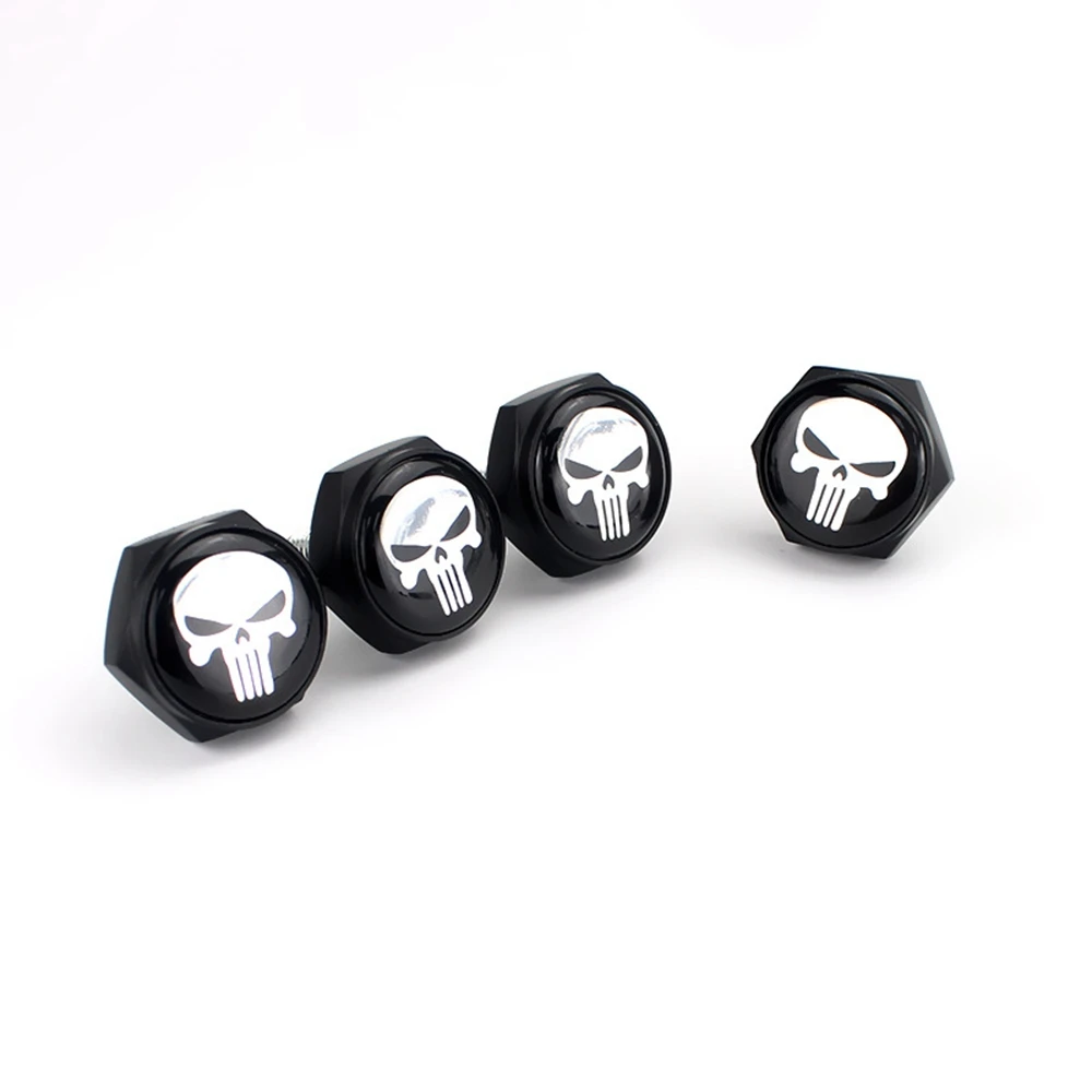 

4PCS Skull Black License Plate Screws Stainless Steel License Plate Frame Fasteners for Car Truck Motorcycle SUV