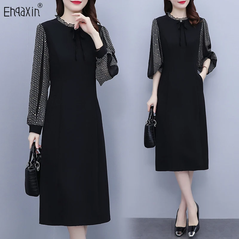 EHQAXIN осеннее новое женское платье модное 2024 повседневное сетчатое свободное