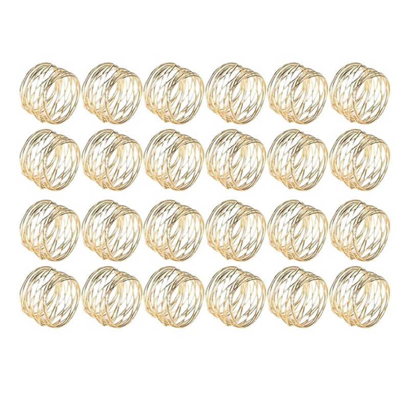 

24Pcs Hotel Gold Wire Mesh Napkin Ring Mouth Ring Metallic Napkin Buckle Table For Wedding Birthday Easter Thanksgiving