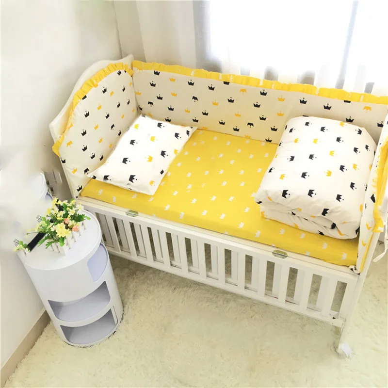7Pcs Cotton Baby Bedding Set 100% Cotton Crib Bedding Set Baby Cot Protector Safe Bumpers Bed Sheet Quilt Cover Pillowcase