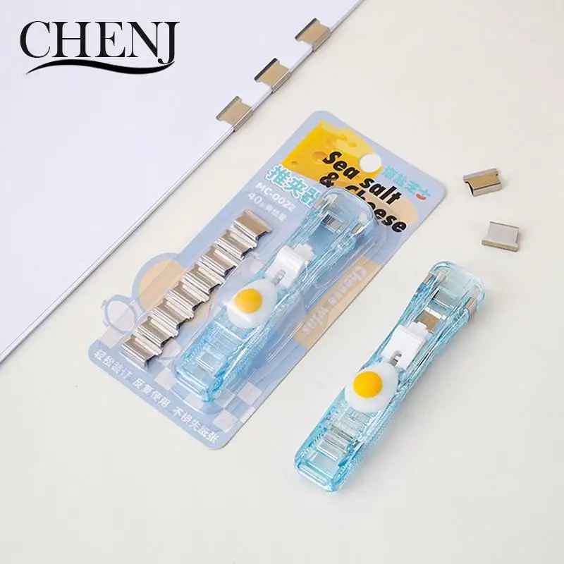 

Cute Clip Pusher Reusable Portable Document Binding Stationery School Office Supplies Planner Ins Push Clip Stapler