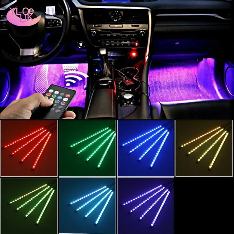 

Led Car Foot Ambient Light Backlight Music Control Remote Control RGB Auto Interior Decorative Atmosphere Lights