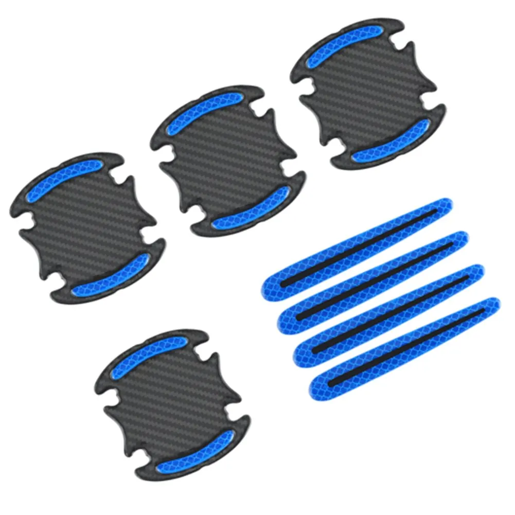 

8Pcs/set Universal Car Door Reflective Stickers Handle Bowl Scratch Protector Guards Blue Sticker Vehicle Accessories