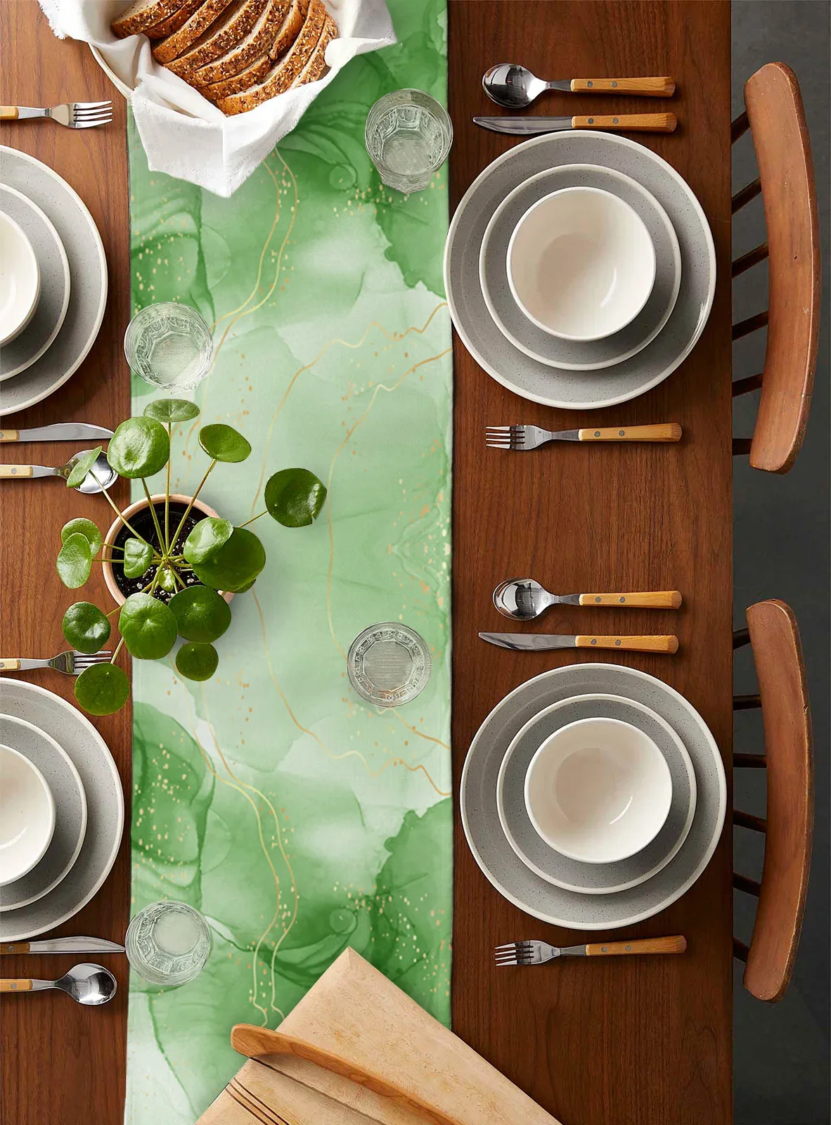 Мраморная линия градиентная трава зеленые льняные дорожки для стола украшение