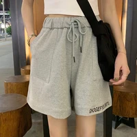 summer sport shorts korean fashion chic bf casual high waist elastic drawstring letter embroidery street loose unisex new shorts