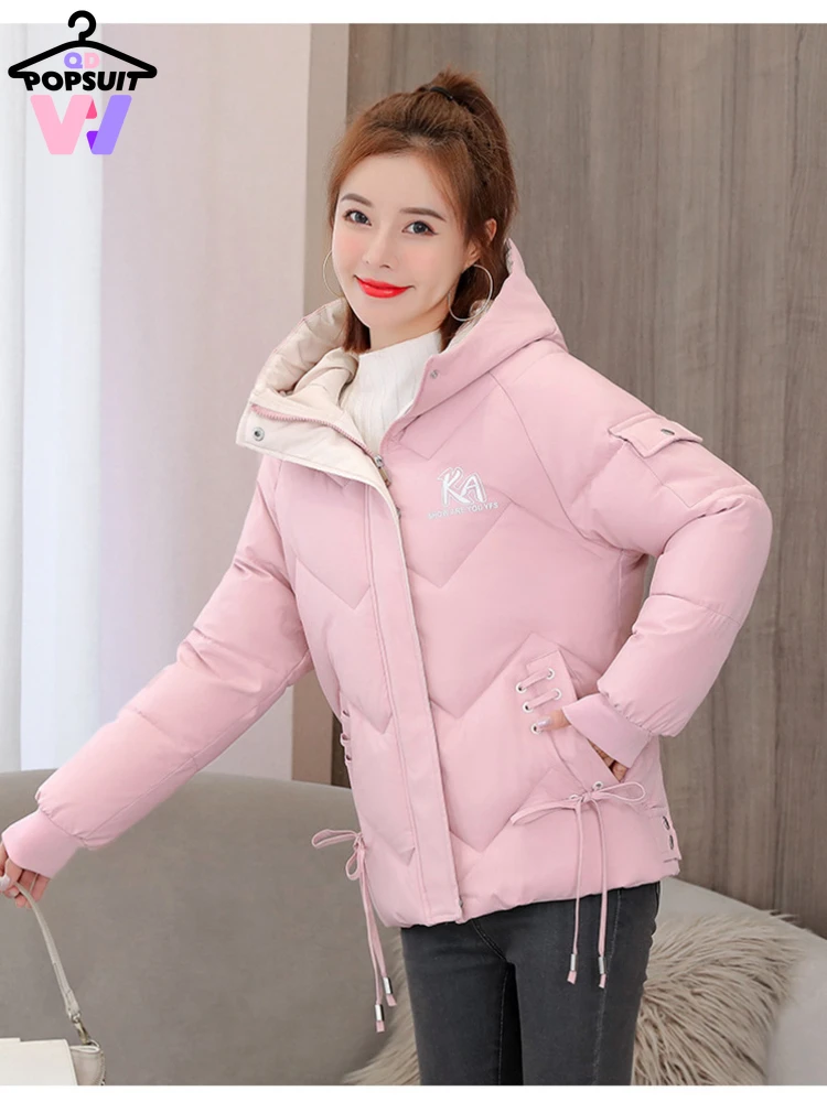 

New in Autumn Winter Women Jacket Parkas Hooded Pockets Zippers Coats Thick Warm Korean Fashion Preppy Style Women Short Clothes