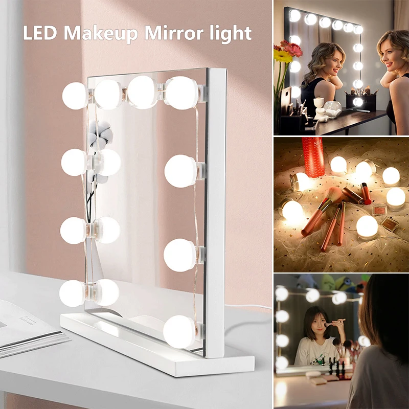 

LED Makeup Mirror Light Hollywood Vanity Mirror Lamp Detachable 3 Colors USB Dimmable LED Bathroom Makeup Tables Dressing Lights