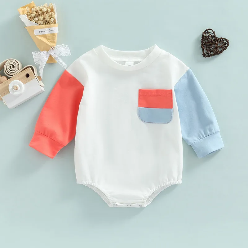 

Newborn Baby Girls Boys Bodysuit Autumn 2022, Long Sleeve Round Neck Patchwork Casual Party Street Spring Unisex Clothes