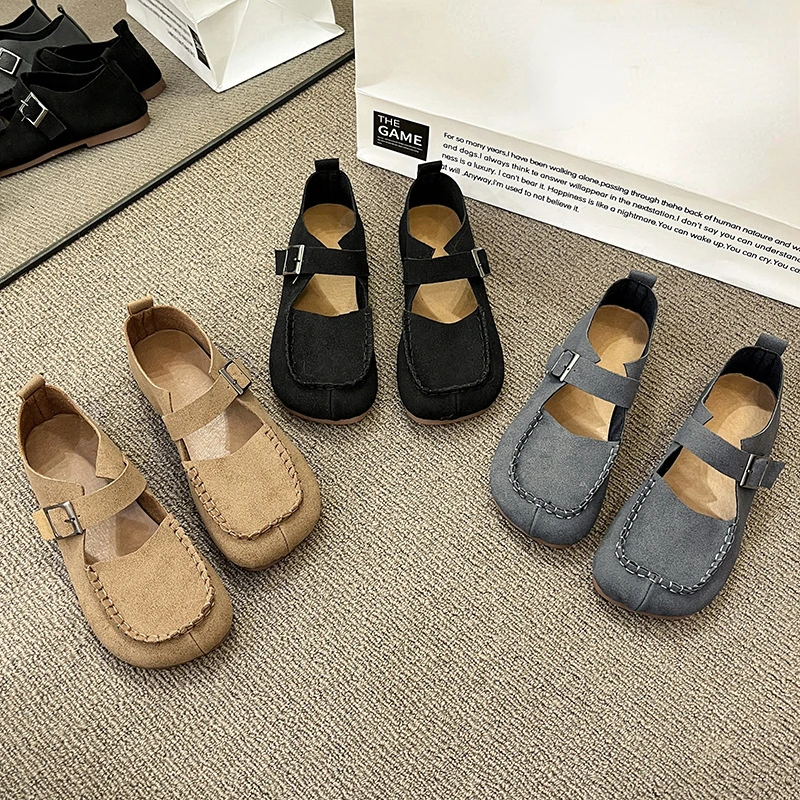 

Spring Autumn Shoes for Women 2023 Sewing Flats Buckle Strap Ladies Shoe Solid Color Outdoor Breathable Fashion Chaussure Femme