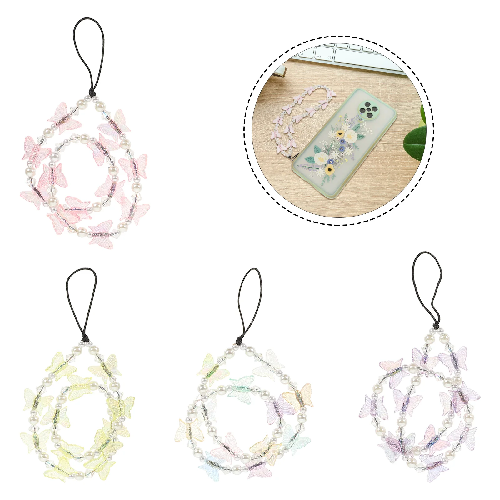 

4pcs Colorful Beaded Mobile Phone Charms Anti-lost Wrist Straps Beaded Phone Chains