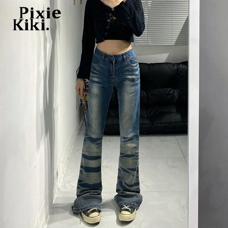 

PixieKiki High Waisted Flare Jeans Woman Y2k Aesthetic Vintage Clothes Denim Trousers Streetwear Bell Bottoms for Women P67-DI56