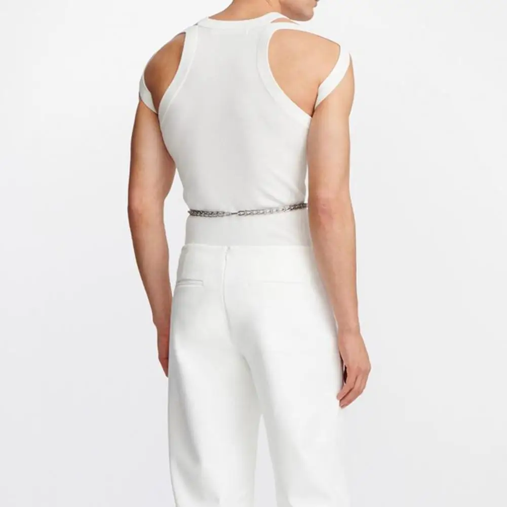 

Жилет мужской с вырезом на плечах, модный топ с круглым вырезом, без рукавов, однотонный облегающий, Высокоэластичный, с длинным рукавом