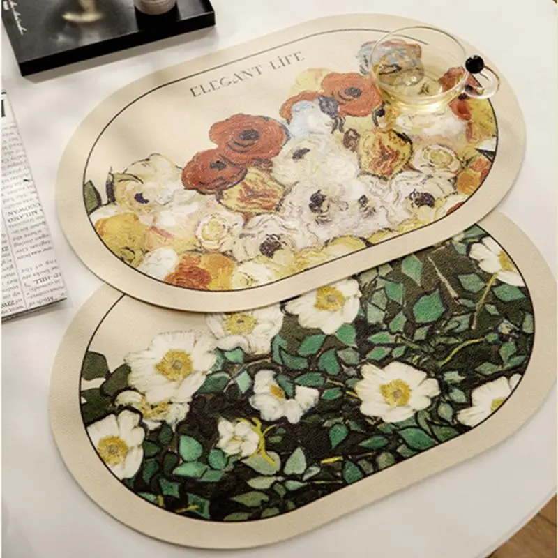 

Waterproof And Oil-proof Scrubbing Mous Artistic Pad Nordic Oil Painting Style Leather Place Mat Place Heat Insulation Mat