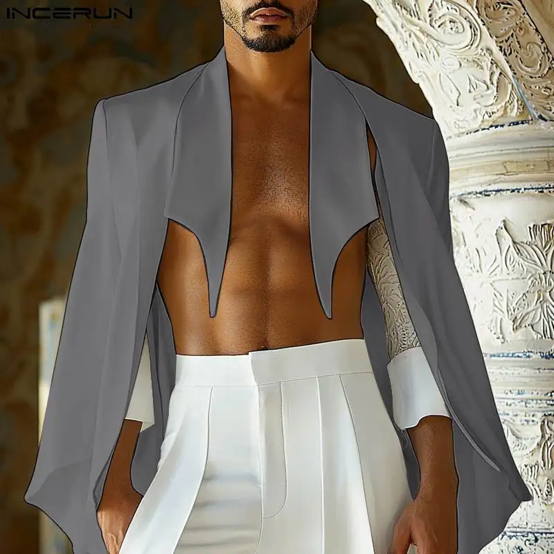 Плащ INCERUN мужской с воротником-стойкой однотонная накидка длинным рукавом