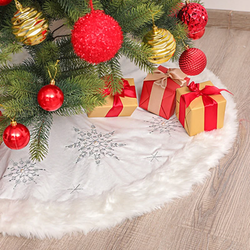 

White Christmas Tree Skirt with Thick Faux Fur Snowflake Christmas Tree Carpet Xmas Decorations Home Christmas Decorations