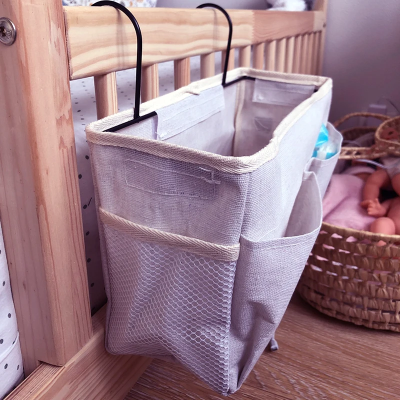 Portable Baby Care Essentials Hanging Organizers Crib Storage Cradle Baby Crib Organizer Diaper Bag Linen Baby Bed Accessories images - 6