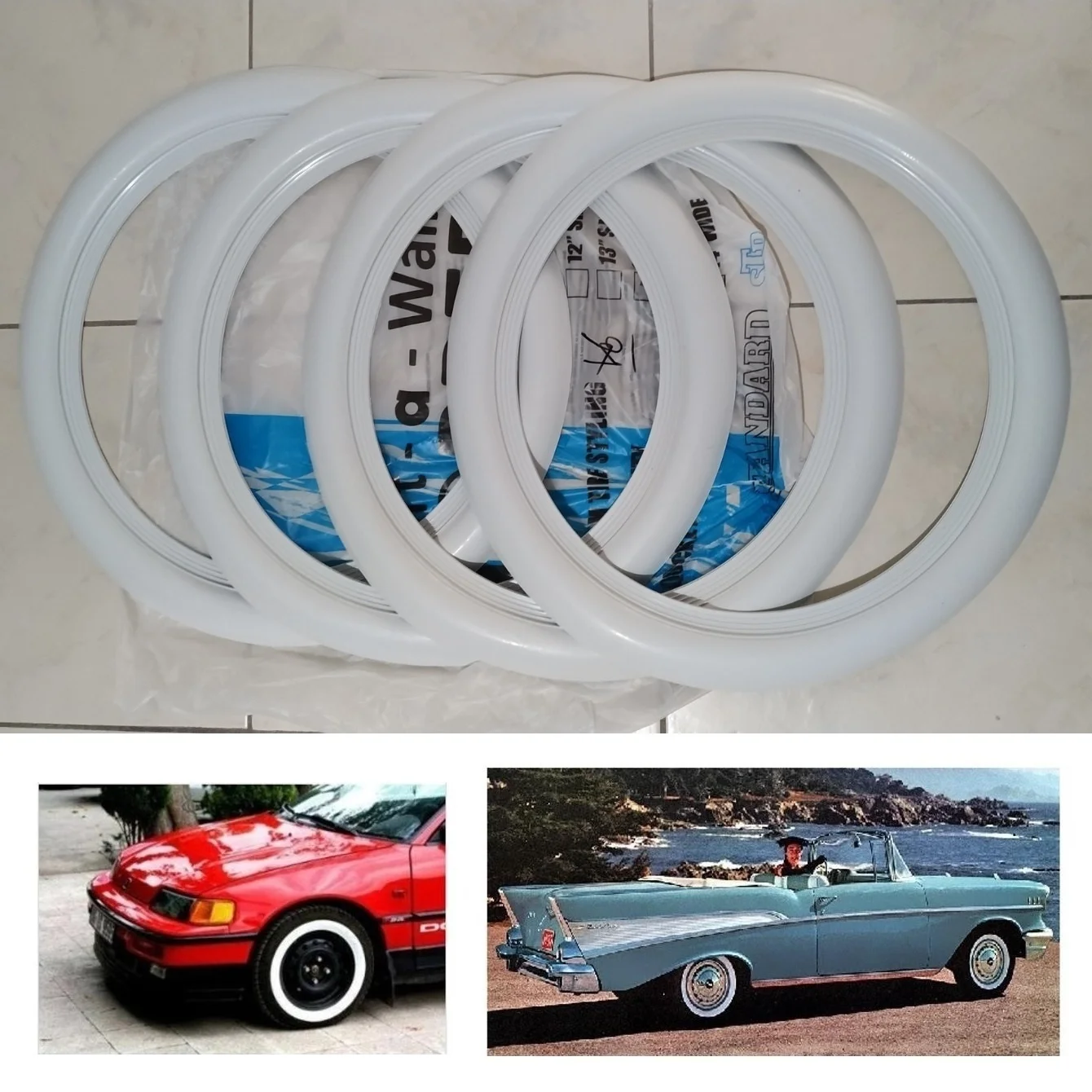 For Atlas Tire Side Wall Vehicle 10 ''12'' 13 ''14'' 15 ''16'' 17'' Rim White wall Topper 4 Piece Set  Auto Car Rubber Ring Set