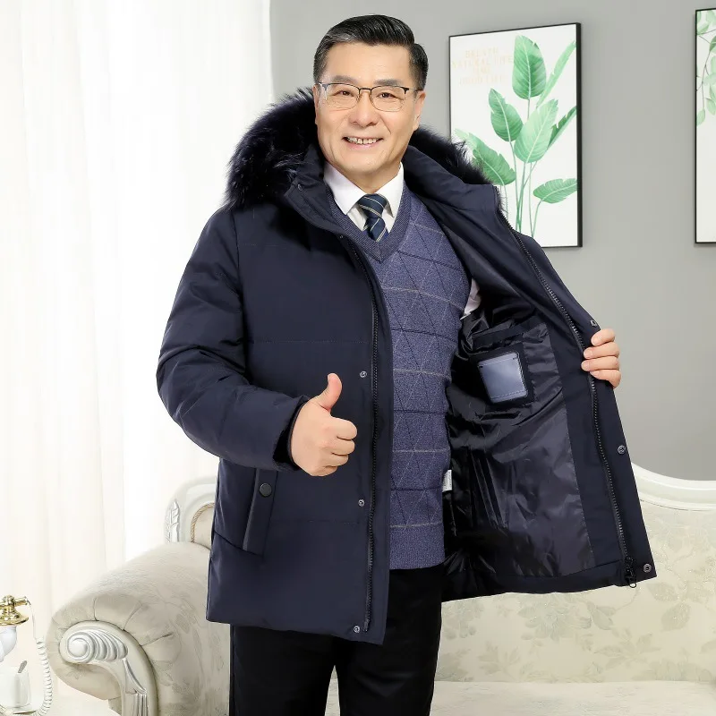 Men's White Duck Down Jacket Warm Hooded Fur Collar Thick Puffer  Coat Male Casual High Quality Overcoat Thermal Parka Men