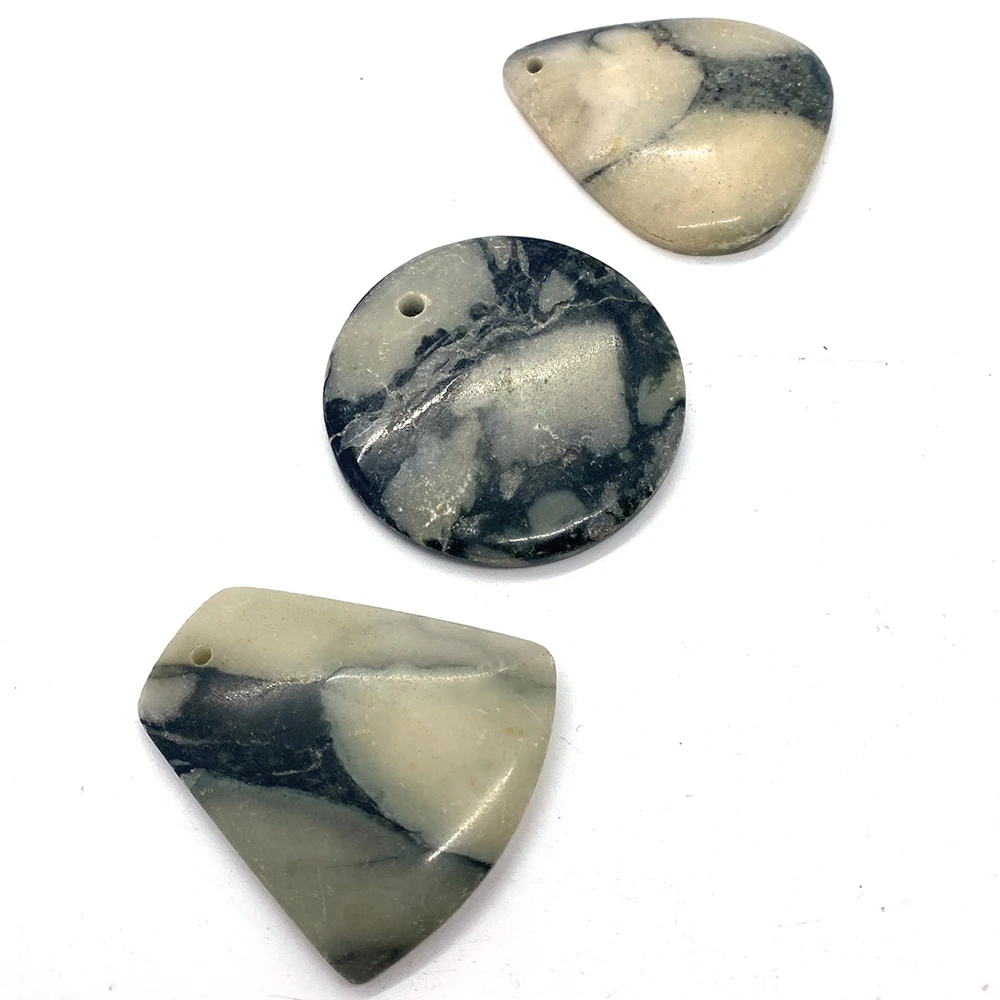 5pcs Natural Stone Pendant Necklace Black and White Striped Agate Quartz Water Drop Oval Reiki Meditation Jewelry 5pcs/set