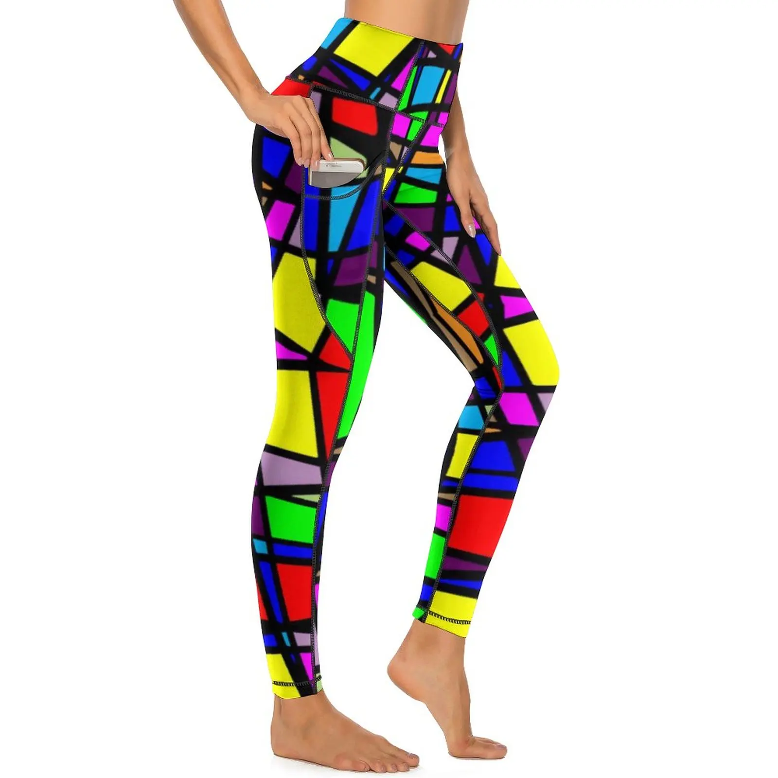 

Electric Rainbow Leggings Abstract Geometry Design Push Up Yoga Pants Novelty Stretch Yoga Legging Graphic Work Out Sport Pants