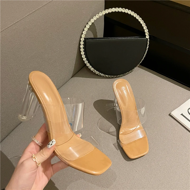 

2021 Clear Heels Slippers Women Sandals Summer Shoes Woman Transparent Slippers High Heels Pumps Wedding Sandal zapatos de mujer