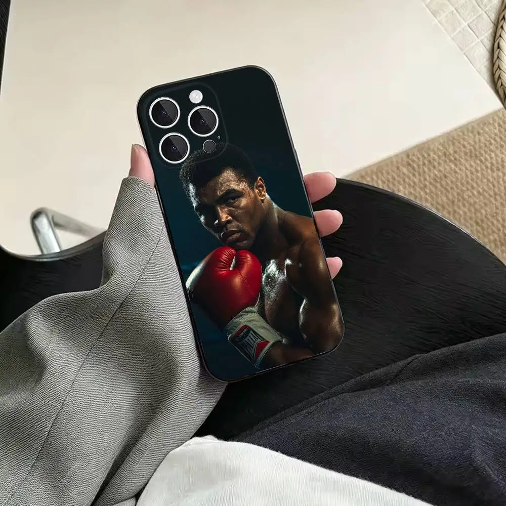 Фото Противоударный мягкий черный чехол для телефона Boxer M-Muhammad Ali, подходит для iPhone 11, 12, 13, 14, 15, 16, 17, Pro, Max, Plus, X, XS, SE4, Mini. №2