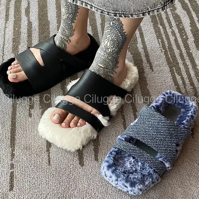 

Termainoov Autumn Winter Mixed Colors Home Indoor Slides Women Slippers Flat with Short Plush Open Toe Slippers Outside Shoes