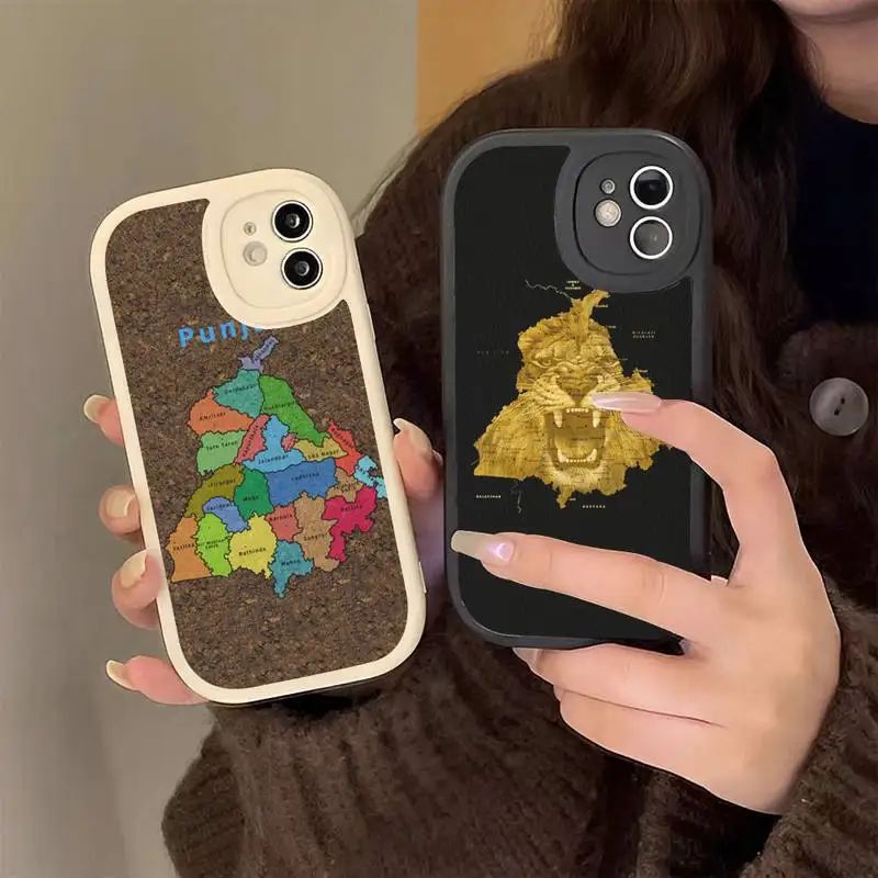 

Punjab Map Phone Case for iPhone 13 12 11 14 Pro Max Xs X Xr 7 8 Plus Se 2022 Hard Leather silicone Cover