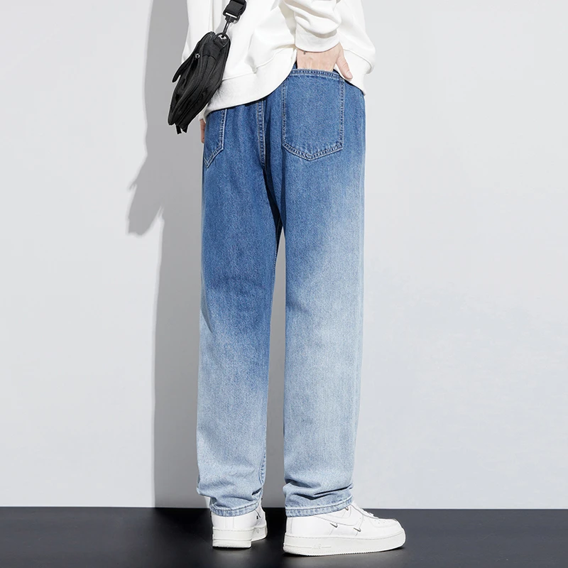 Джинсы Y2K мужские прямые свободные мешковатые джинсовые брюки с эластичным