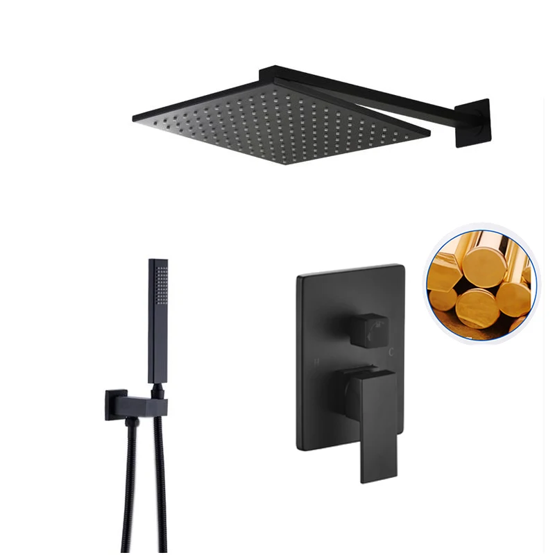 

Style Two Way Concealed Shower Taps Mixing Valve Black Shower Faucets North-europe Minimalist Brass Contemporary Hotel 5 Years