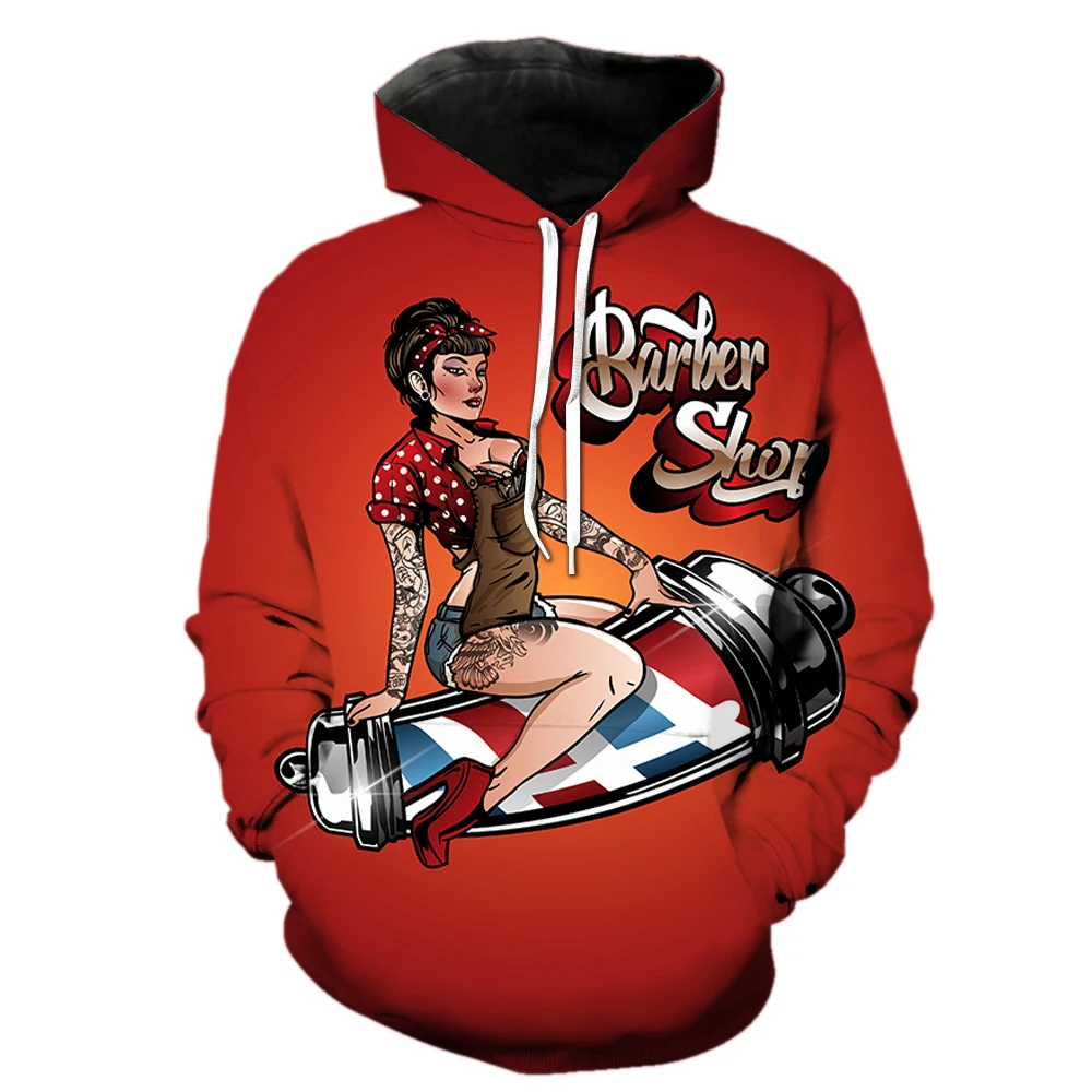 

Cartoon Personality Barber Men's Hoodies 3D Printed Long Sleeve Unisex Pullover Spring Fashion With Hood Jackets Casual Teens