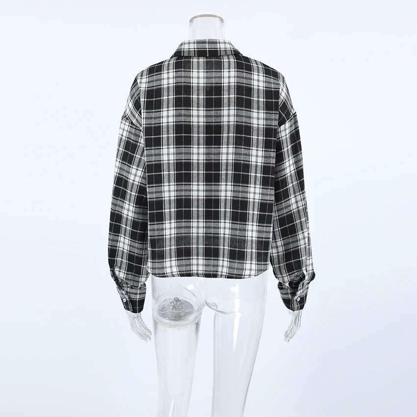 Блузка женская уличная в клетку Классическая Повседневная Свободная