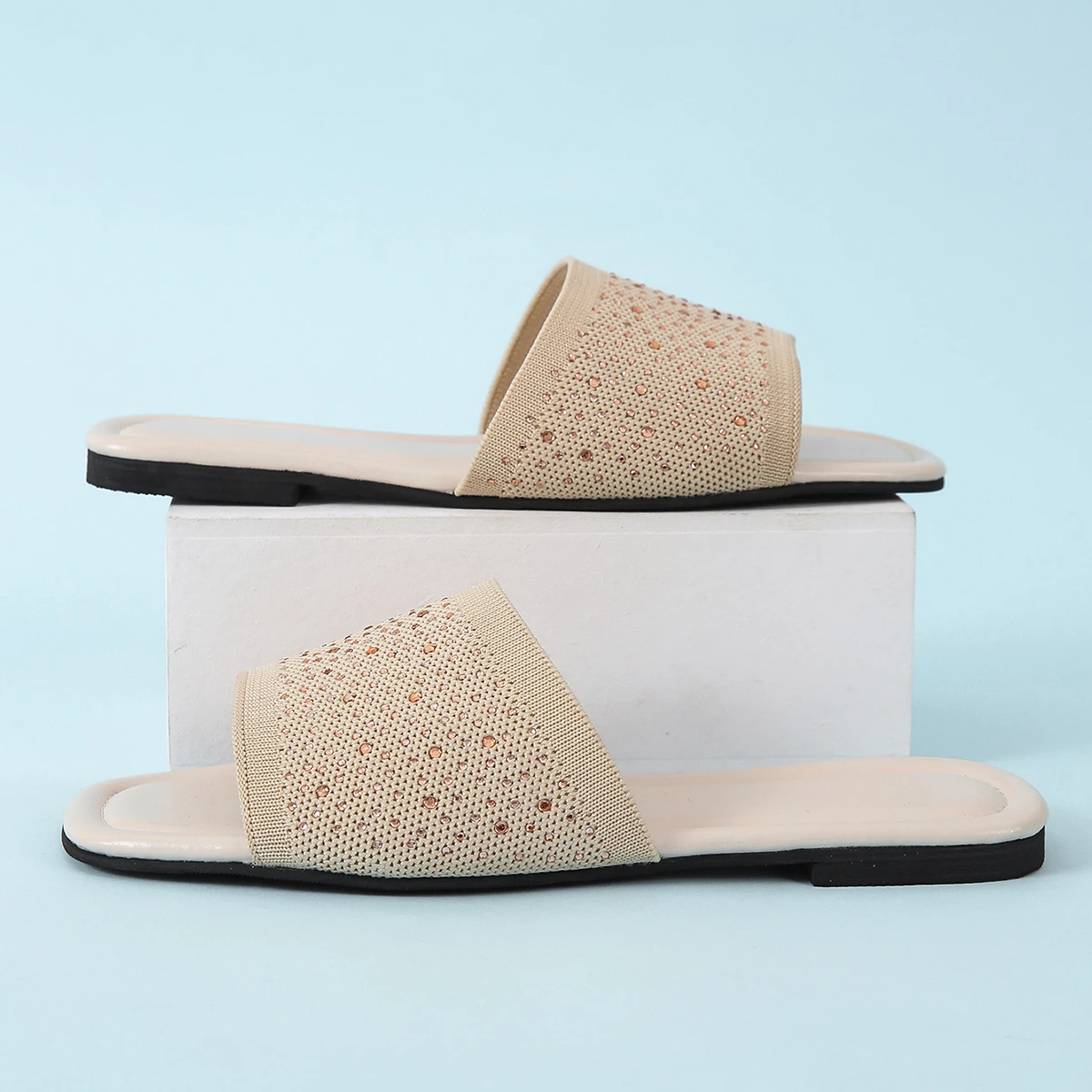 

2022 Slides for Women Flat Women's Glitter Slippers Ladies Casual Open Toe Shoes Female Summer Soft Footwear Big Size