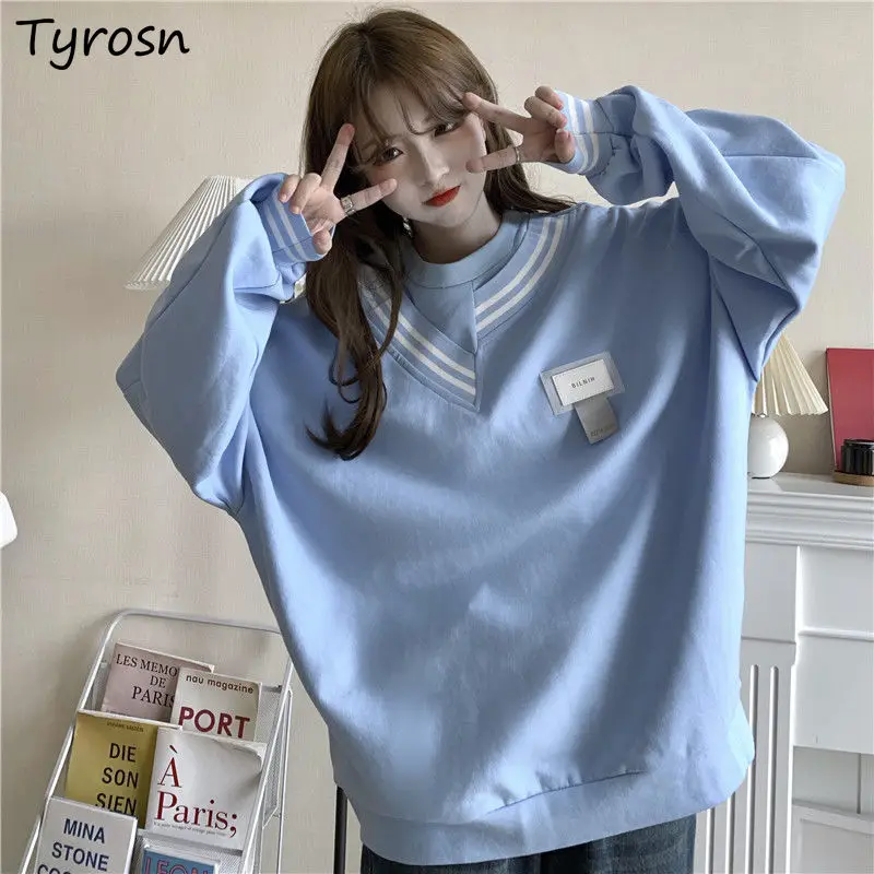 

Свитшот женский в стиле преппи, милая универсальная модная повседневная шикарная уличная одежда в стиле Харадзюку ольччан для женщин, с рукавами-фонариками, на весну