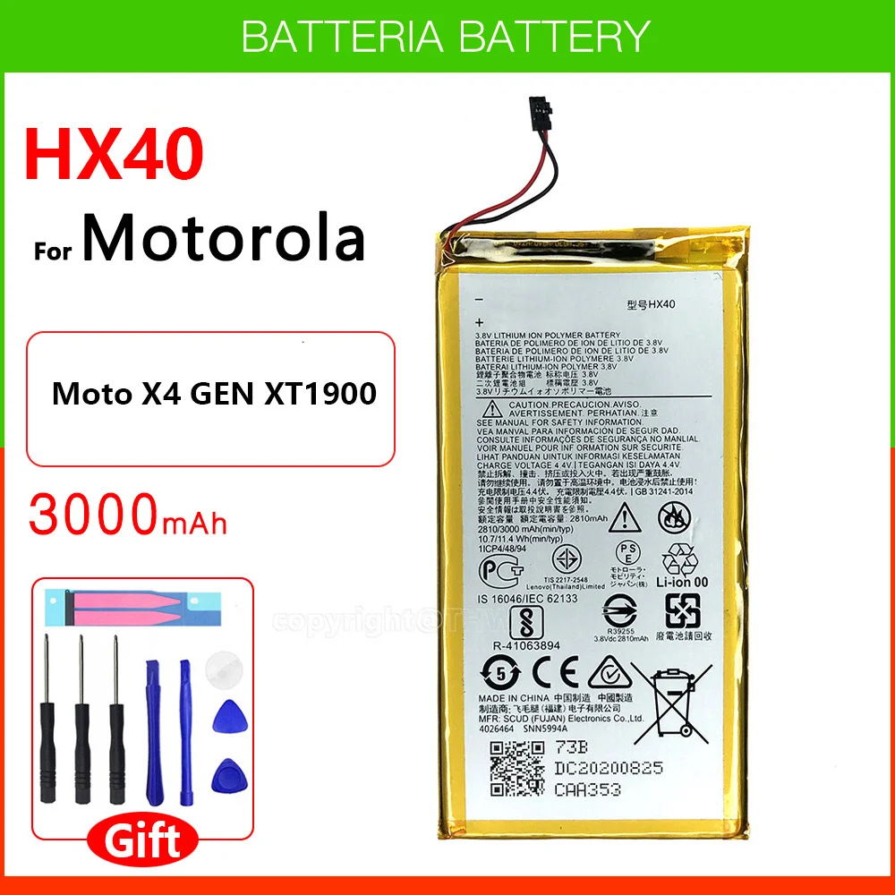 100% оригинальный аккумулятор HX40 3000 мАч для Motorola MOTO X4 XT1900-1 XT1900-2 XT1900-3 XT1900-4 XT1900-5/6/ с