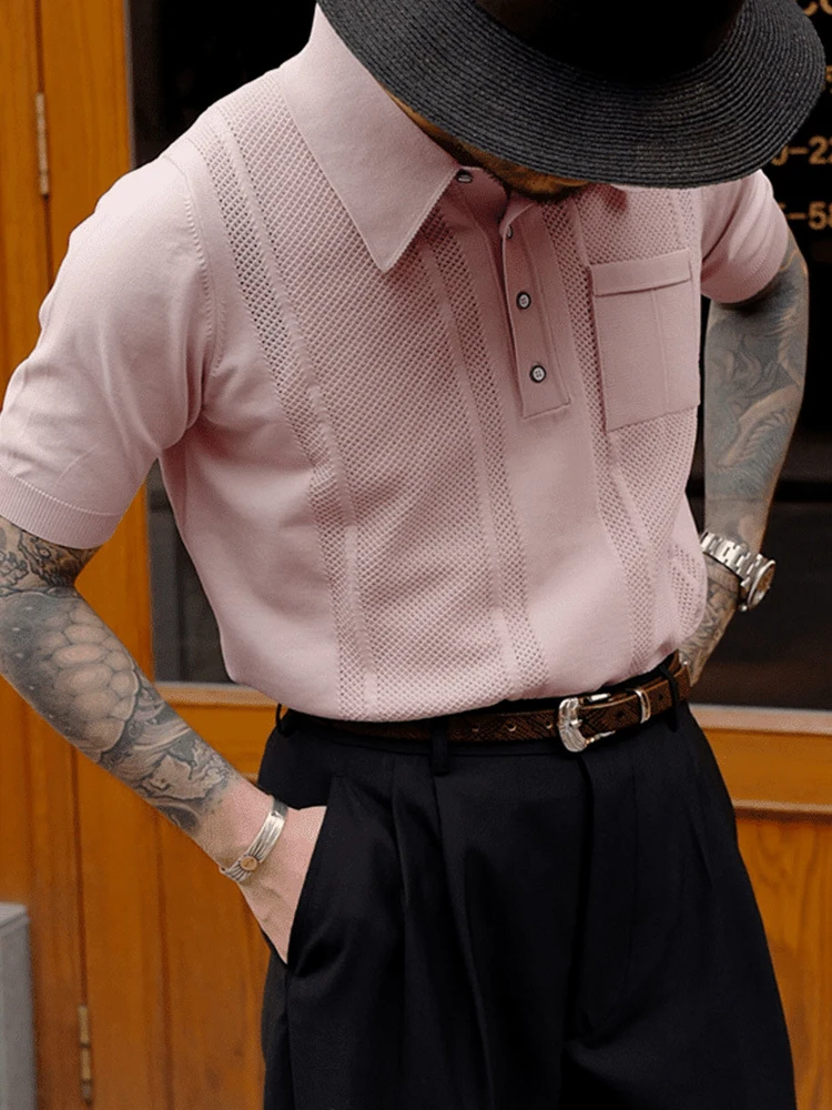 Мужская модная рубашка-поло с коротким рукавом повседневная облегающая