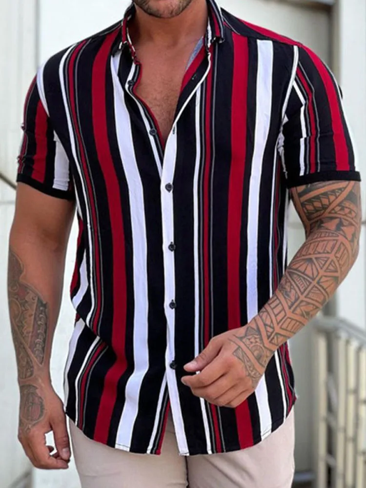 

Summer Mens Printed Lapel Shorts Sleeve Breathable Polo Shirt Autumn Business Shirt Single-breathable Slim Fit Mens T-shirts Top